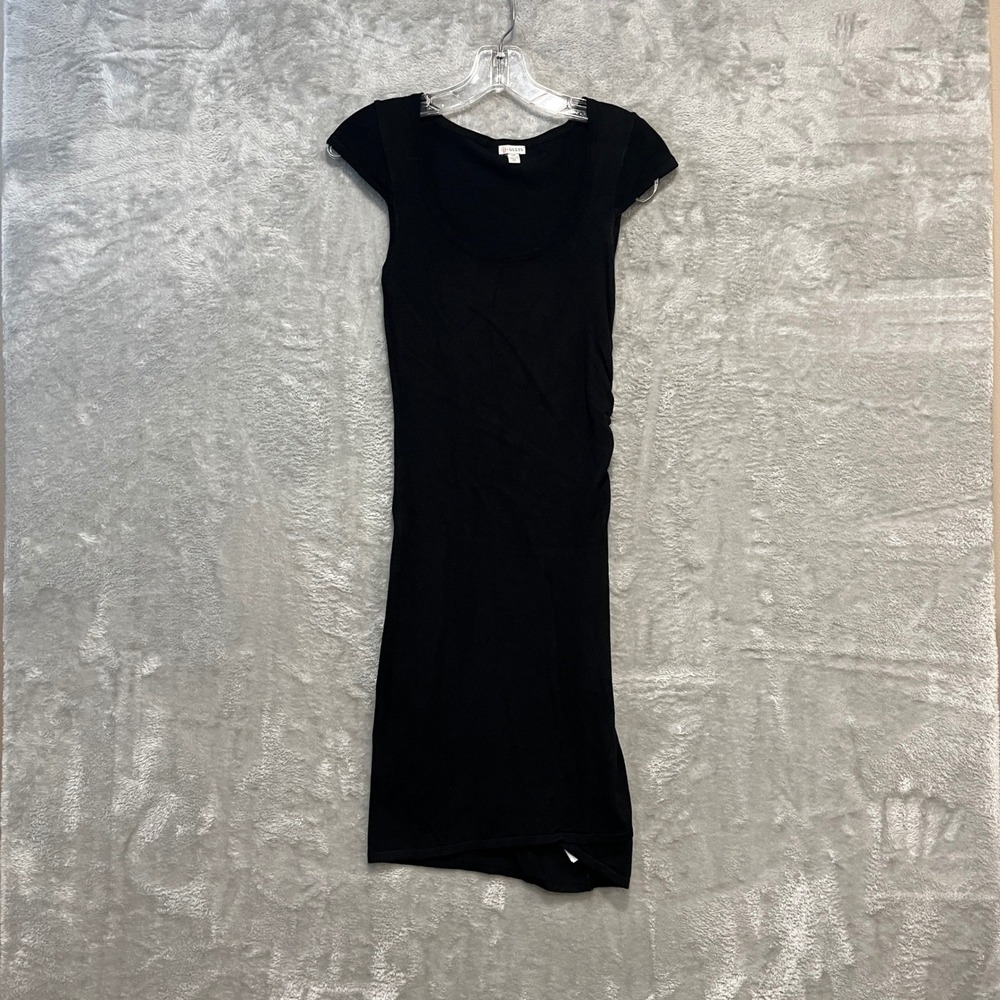 Guess Bodycon Dress Women Small Black Ruched Side Cap Sleeve Mini Dress
